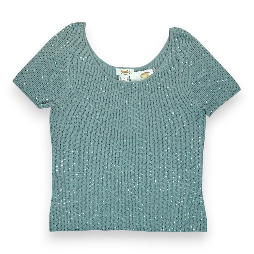 NWT Vintage Talbots Sweater Silk Blend Sequined Short Sleeve Blue XL MSRP $118